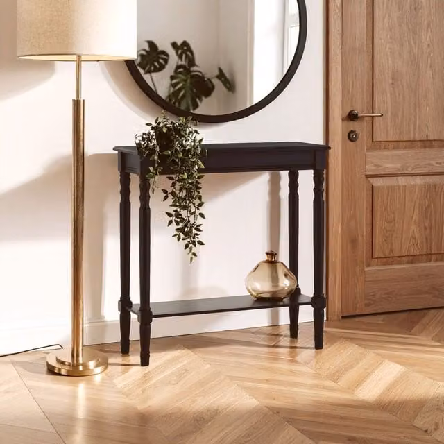 Orsina Rectangular Pine Wood Console Table in Black, W/D/H: 80 x 30 x 80 cm