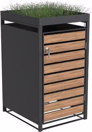 Ecoscape Single Bin Store with Planter in Charcoal and Woodgrain, W: 68.0 cm, D: 80.0 cm, H: 124.0 cm