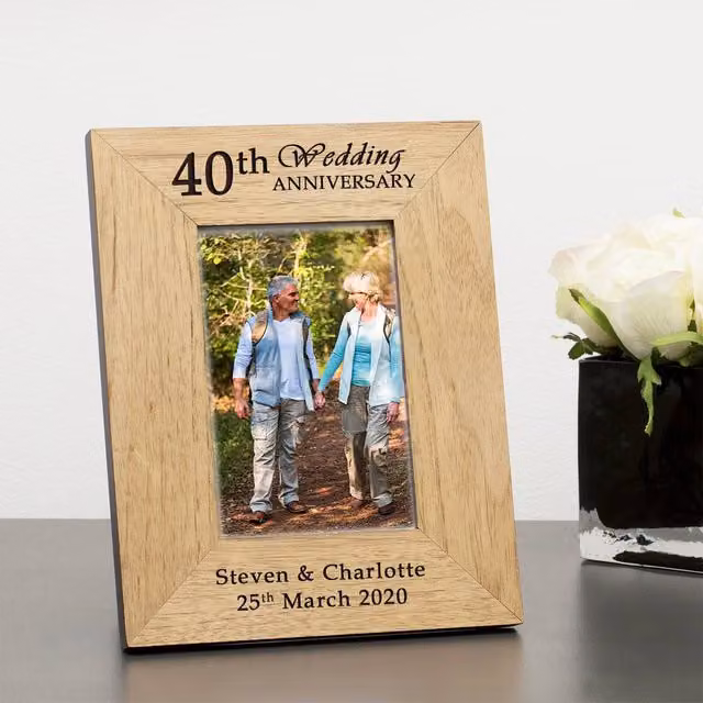 Uniqueful Personalised Wedding Anniversary Wood Picture Frame, Brown, W/H: 15 x 10 cm