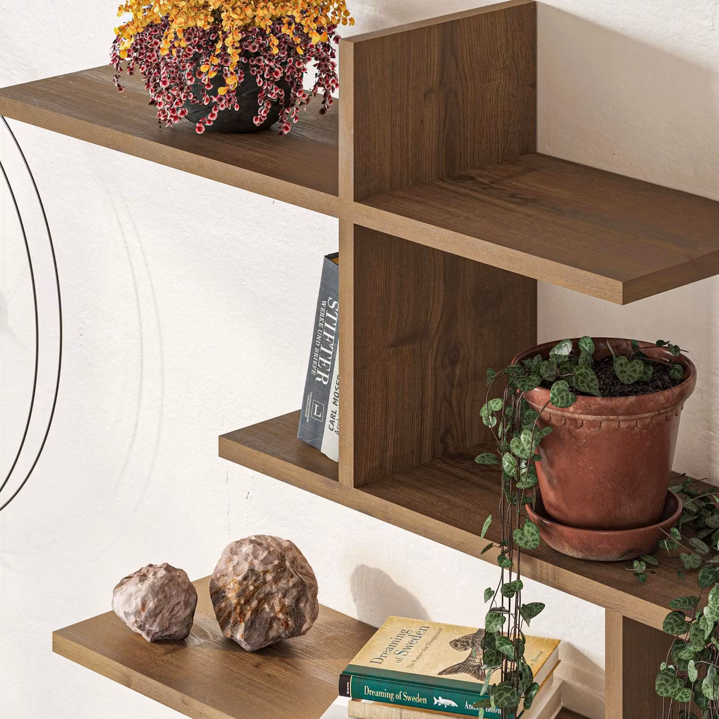 Decortie Leo Modern Three Tier Floating Wall Shelf, Brown, Width: 123 cm – 3