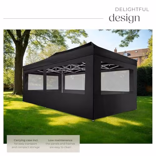 tectake Folding Pop Up Gazebo with Aluminium Frame and 4 Sidewalls with Windows, Black, W: 600 cm, D: 300 cm, H: 280 cm – 3