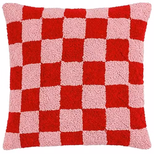 Riva Home Retro Checked Square Cushion in Red and Pink with Removable Polyester Cover, W/D/H: 45 x 45 x 45 cm