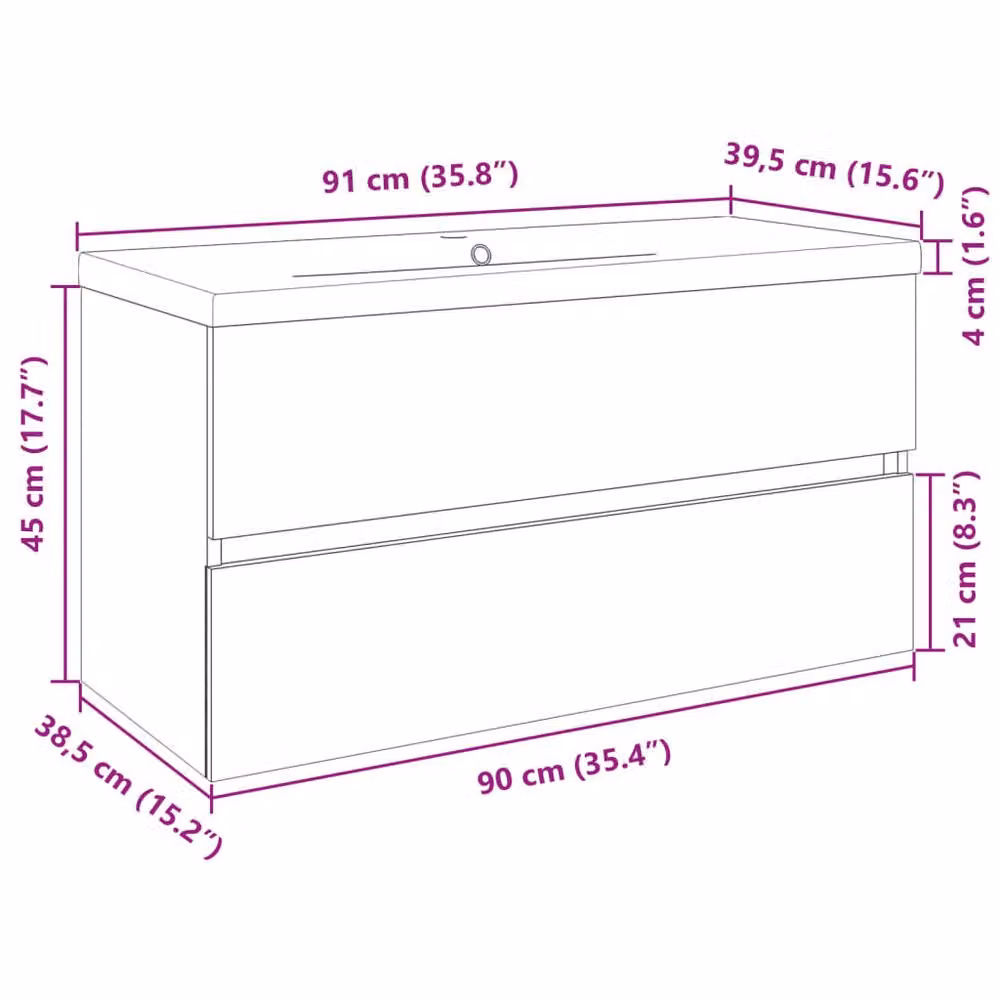 Berkfield Home 2 Piece Modern Wall Mounted Bathroom Vanity Unit Set in Beige and White, Ceramic and Wood, W/D/H: 90 x 45 x 38.5 cm – 2