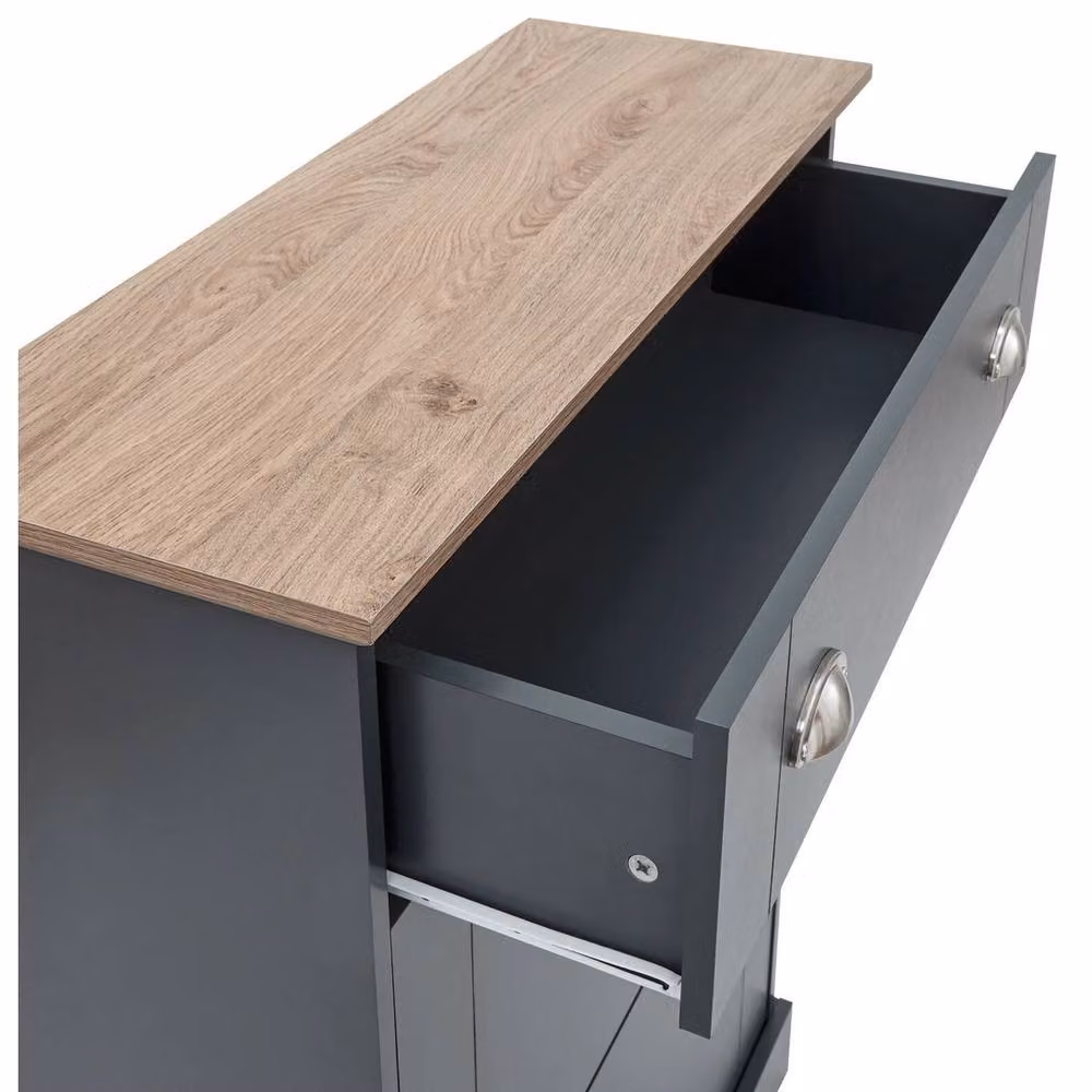 FORGEVIO Deluxe Shoe Cabinet with Tilting Compartments and Drawers in Slate Blue and Grey – 4