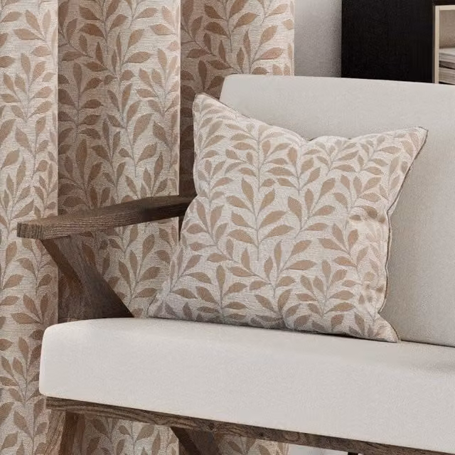 Sherwood Floral Jacquard Square Cushion in Beige and Brown, W/D/H: 43 x 43 x 43 cm