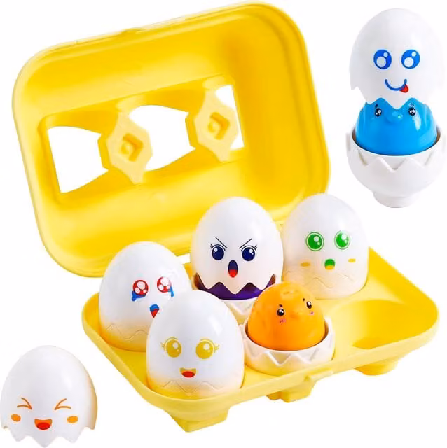 The Magic Toy Shop Matching Eggs Colour and Shape Sorter Educational Toy in Yellow and Multicolour