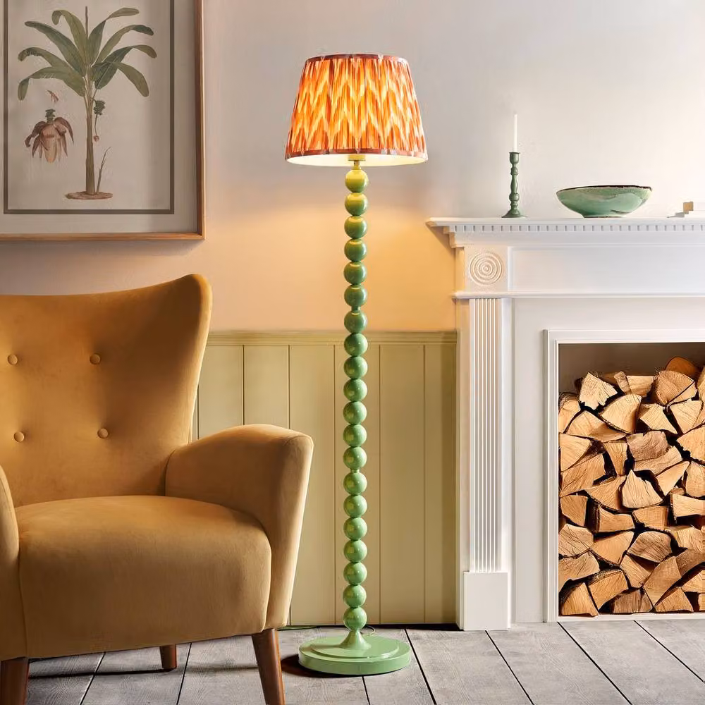 Netlighting Higgledy Gloss Green Floor Lamp with Orange Fabric Zigzag Shade, E27, Diameter: 35 cm – 2