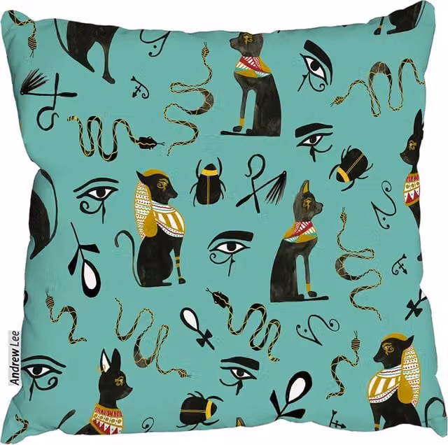 Andrew Lee Hand Painted Abstract Ancient Egypt Horus Eye Graphic Cushion, Green, W/D/H: 45 x 45 x 1 cm