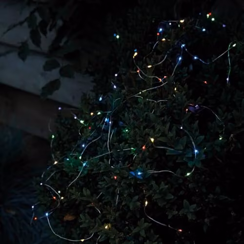 mysmartbuy Solar Powered Sevilla Multicoloured RGB LED String Lights with 100 LEDs and Dusk Sensor, IP44 Weatherproof Outdoor Garden Lighting, Copper – 1