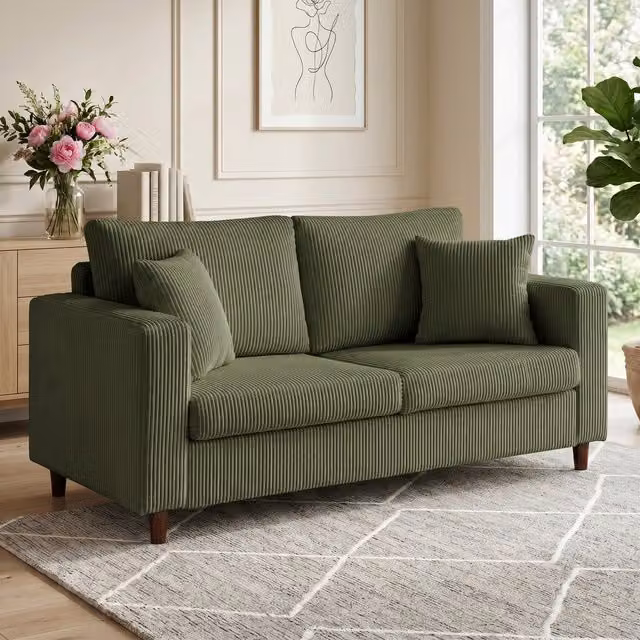 HOMCOM Green Corduroy Upholstered Loveseat Sofa with Wide Seat