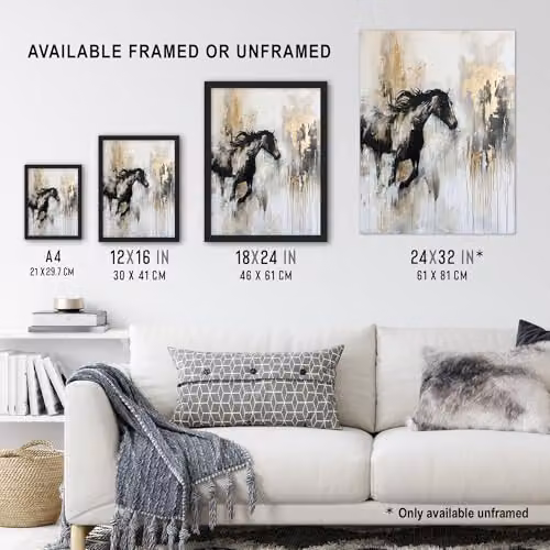 Artery8 Wild Horse Fantasy Black and Gold Abstract Oil Painting Paper Poster Print – 3