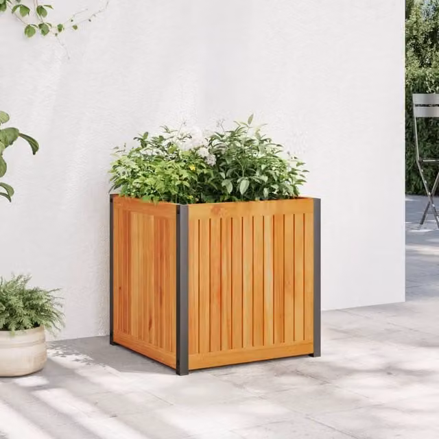 Berkfield Home Garden Planter in Brown Solid Wood and Steel, W/D/H: 45 x 45 x 44 cm – 1