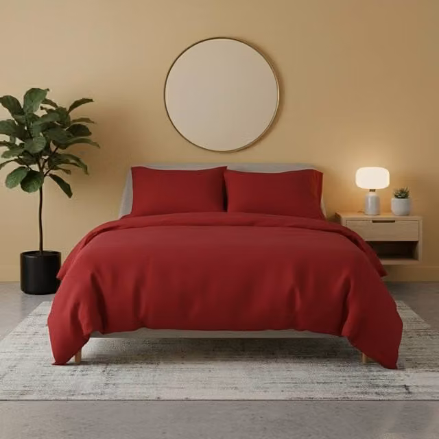 Snug City Red Flannelette Cotton Duvet Cover and Pillowcase Set, Single, W: 90 cm, L: 200 cm