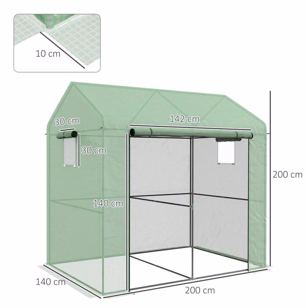 STILVORA Walk-in Greenhouse with 2 Rooms in Green, W/D/H: 200 x 140 x 280 cm – 2