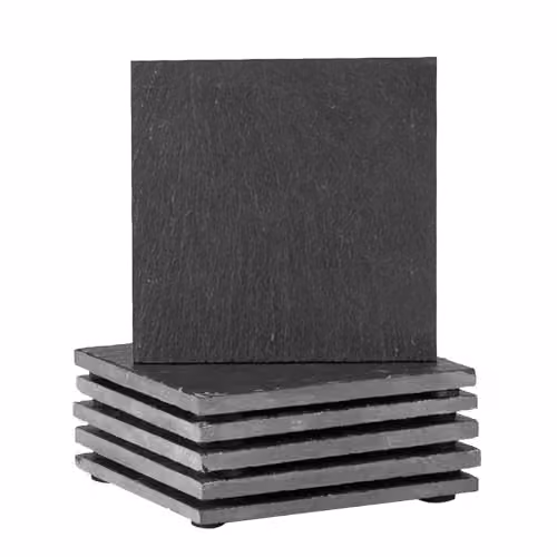 Argon Tableware Square Black Slate Coasters, 6 Piece, Diameter: 10 cm