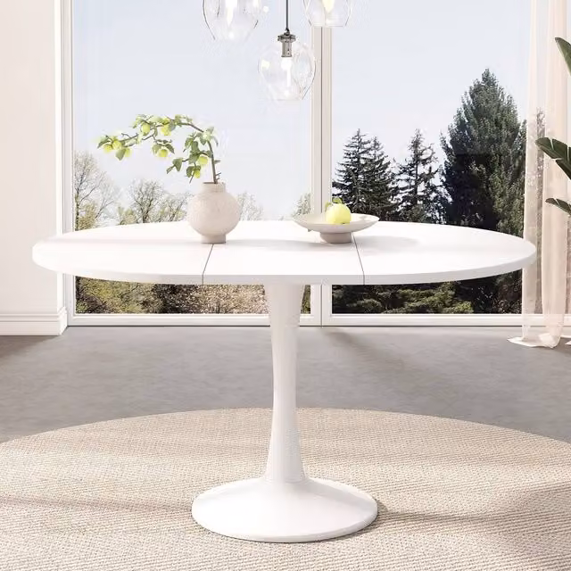 Merax Modern Extendable Round Pedestal Dining Table in White – 1