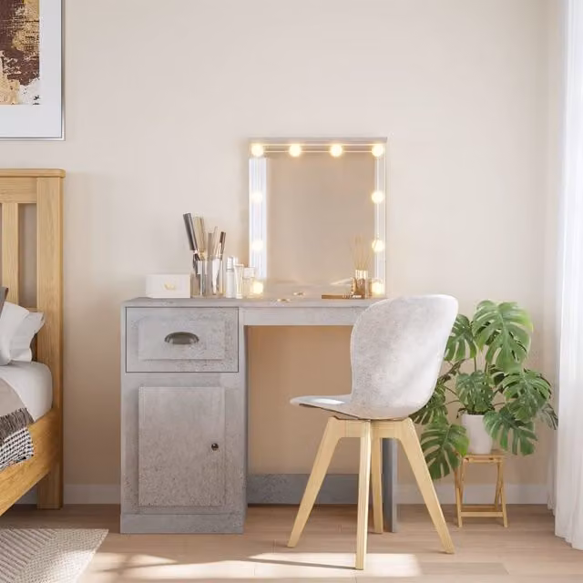 Berkfield Home Dressing Table with Hollywood LED Lights in Grey, W/D/H: 90 x 42 x 132.5 cm – 1
