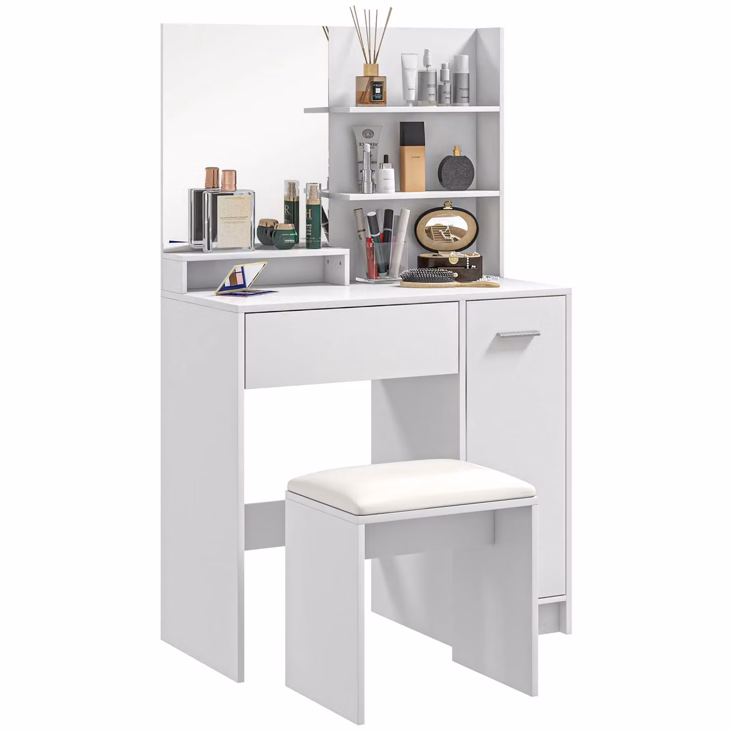 HOMCOM Modern White Dressing Table with Mirror and Stool for your Bedroom – 2