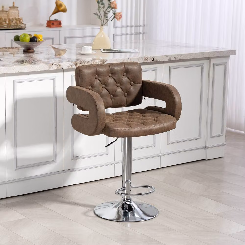 STILVORA Swivel Bar Stool with Metal Frame and Synthetic Leather in Brown – 2