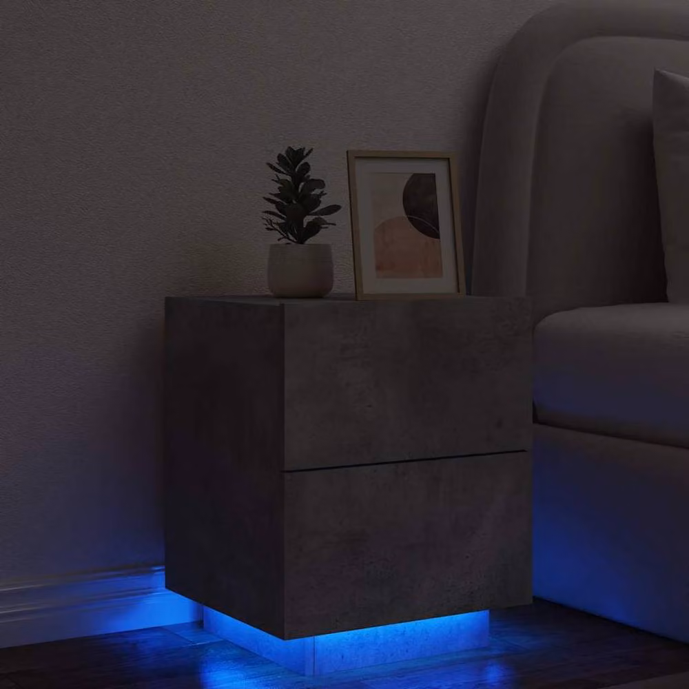 Berkfield Home Modern Bedside Cabinet with Integrated LED Lighting in Concrete Grey Matt MDF – 2