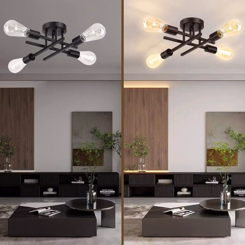 Goeco 4-Light Vintage Industrial Ceiling Light in Black with E27 LED Bulbs – 5