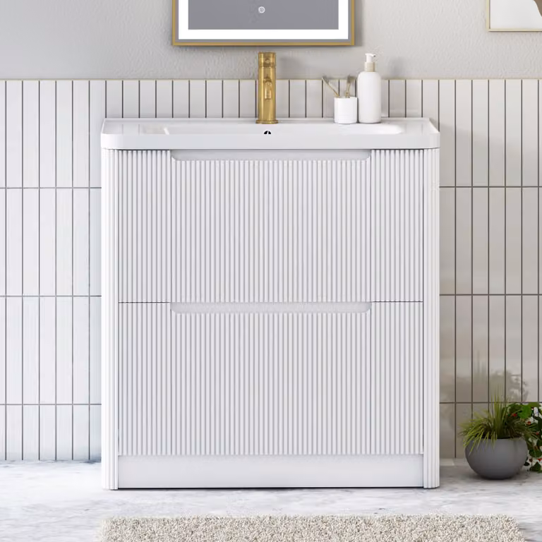 Royal Bathrooms Avenza 800mm Matt White Floor Standing 2 Drawer Vanity Unit with Ceramic Basin