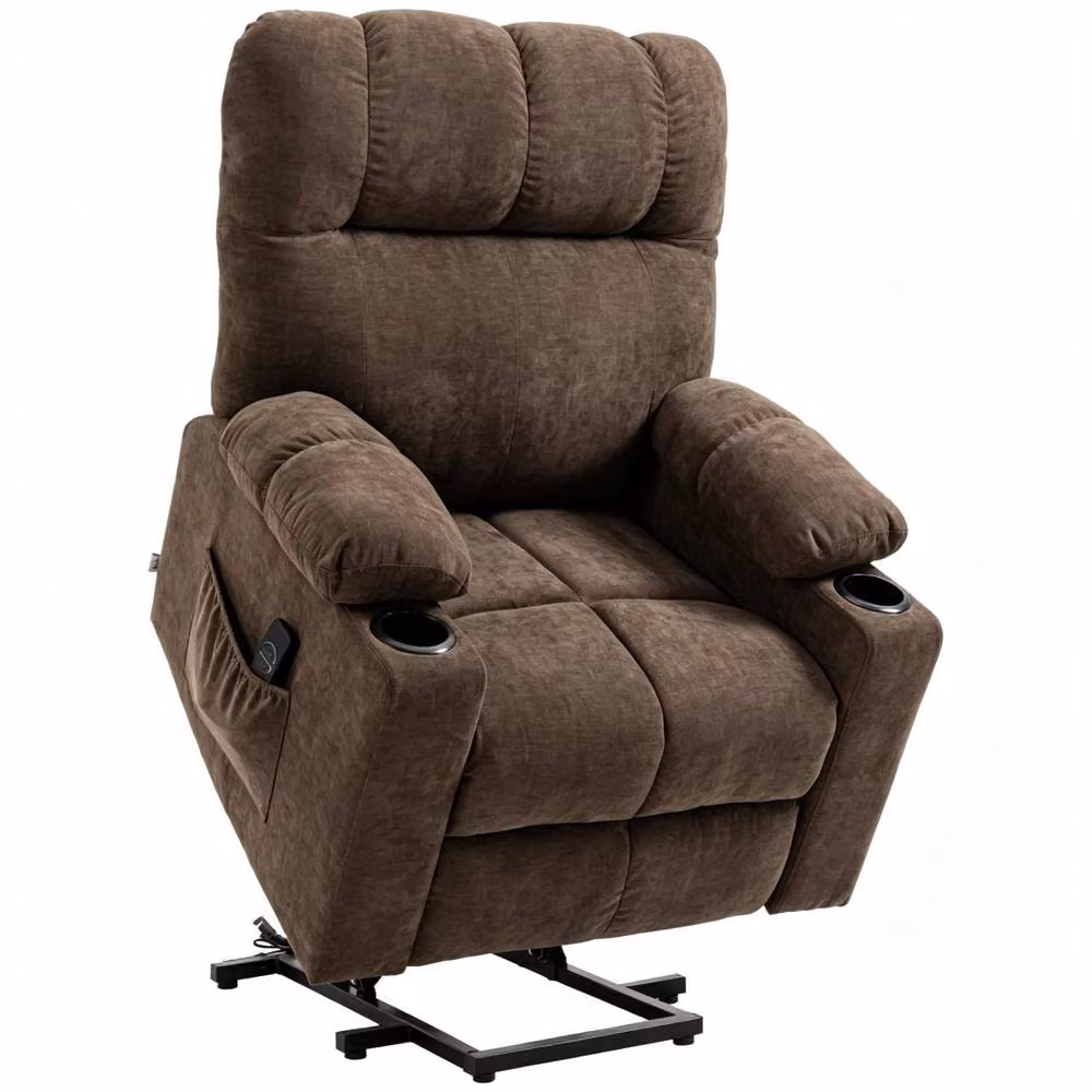 STILVORA Brown Fabric Power Lift Recliner Chair with Footrest and Armrests – 3