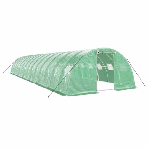 vidaXL Greenhouse with Steel Frame in Green, 56 m2, W: 14 m, D: 4 m, H: 2 m