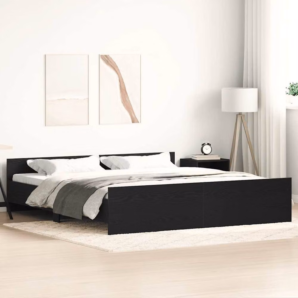 Berkfield Home Black Oak Bed Frame in Engineered Wood W/D/H: 180 x 200 x 40 cm – 2