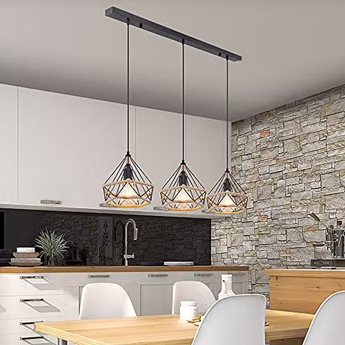 Globo Lighting Bar Pendant Ceiling Light with 3 Hangers in Black and Brown – 5