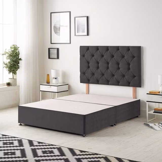 Somnior Beds Ltd Anthracite Grey Velvet Upholstered Divan Bed Base with Drawers W/D/H: 200 x 34.5 x 200 cm