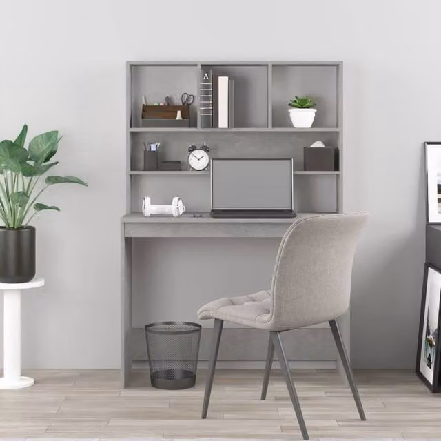 Berkfield Home Engineer Decorative Writing Desk with Shelves in Concrete Grey, W: 102 cm, D: 45 cm, H: 148 cm – 1