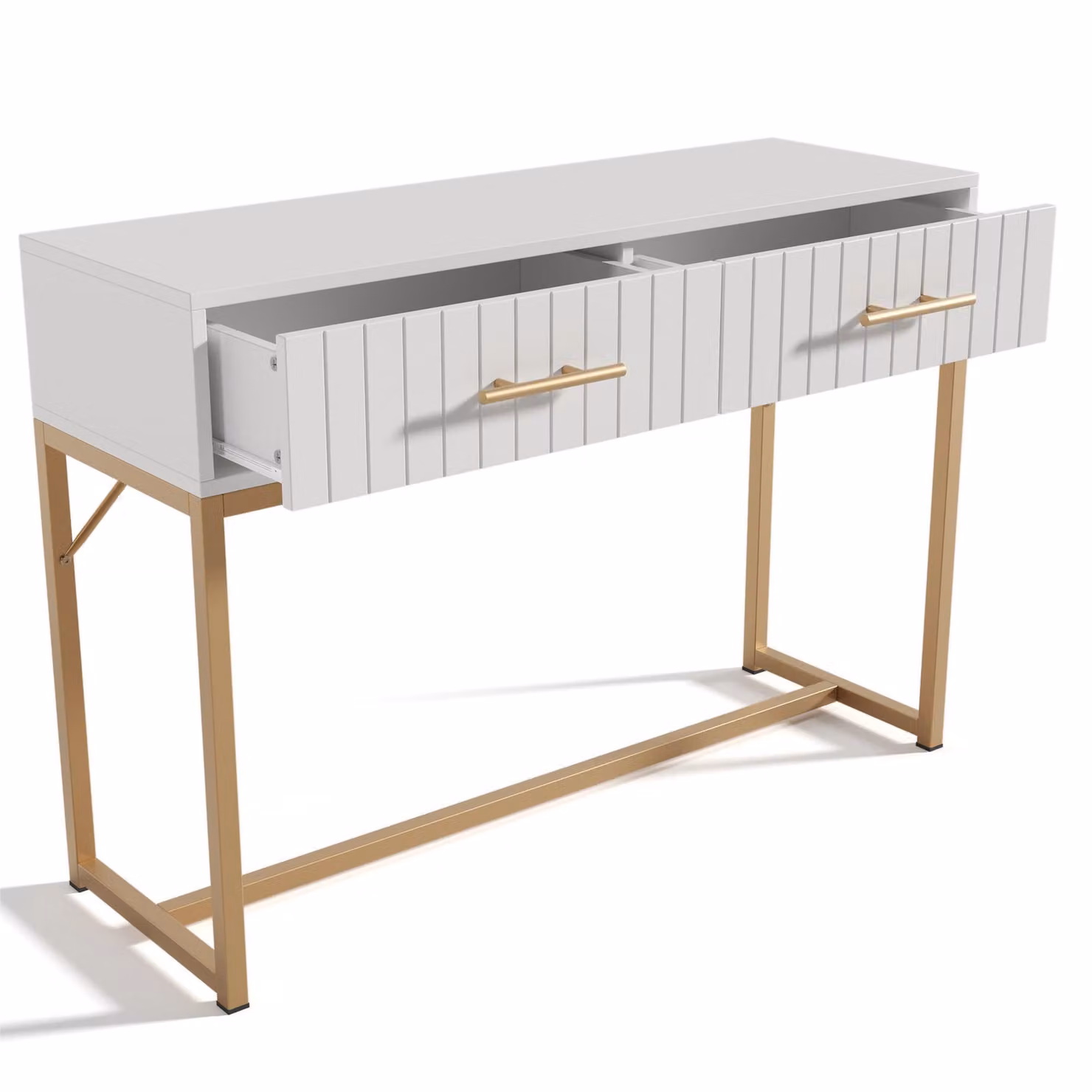 Aosom UK Modern White Dressing Table with 2 Drawers and Gold Accents, W/D/H: 100 x 45 x 57.5 cm – 2