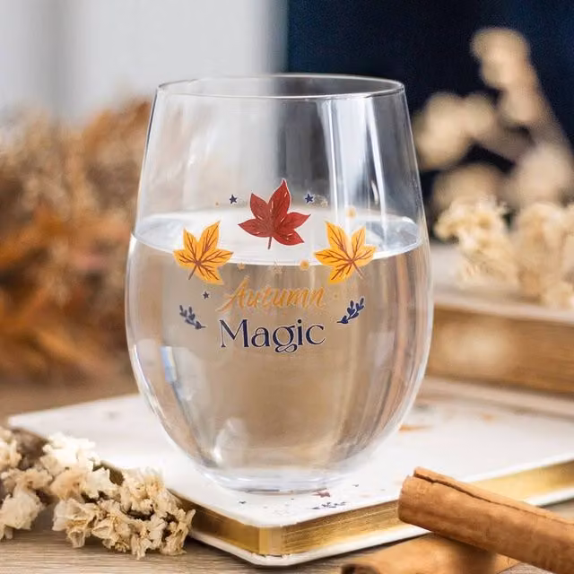 Uniqueful Autumn Magic Stemless Glass Tumbler, Multicolour and Gold, 550ml