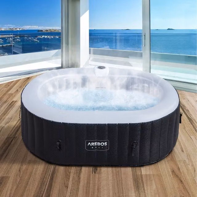 AREBOS Inflatable Oval Whirlpool Spa Pool Hot Tub with LED Lighting, Black