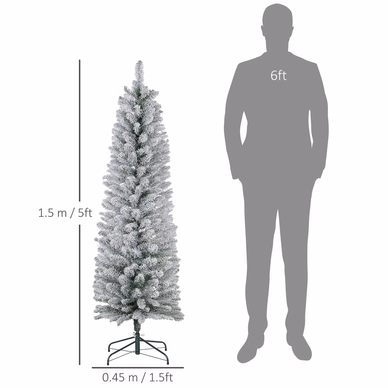 HOMCOM 5ft White Artificial Pencil Christmas Tree with 263 Snow Flocked Tips and Metal Base – 3