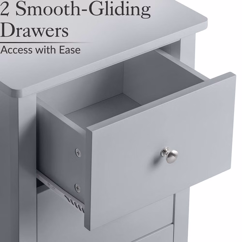 Christow Slim Bedside Table with 2 Drawers in Grey – 3
