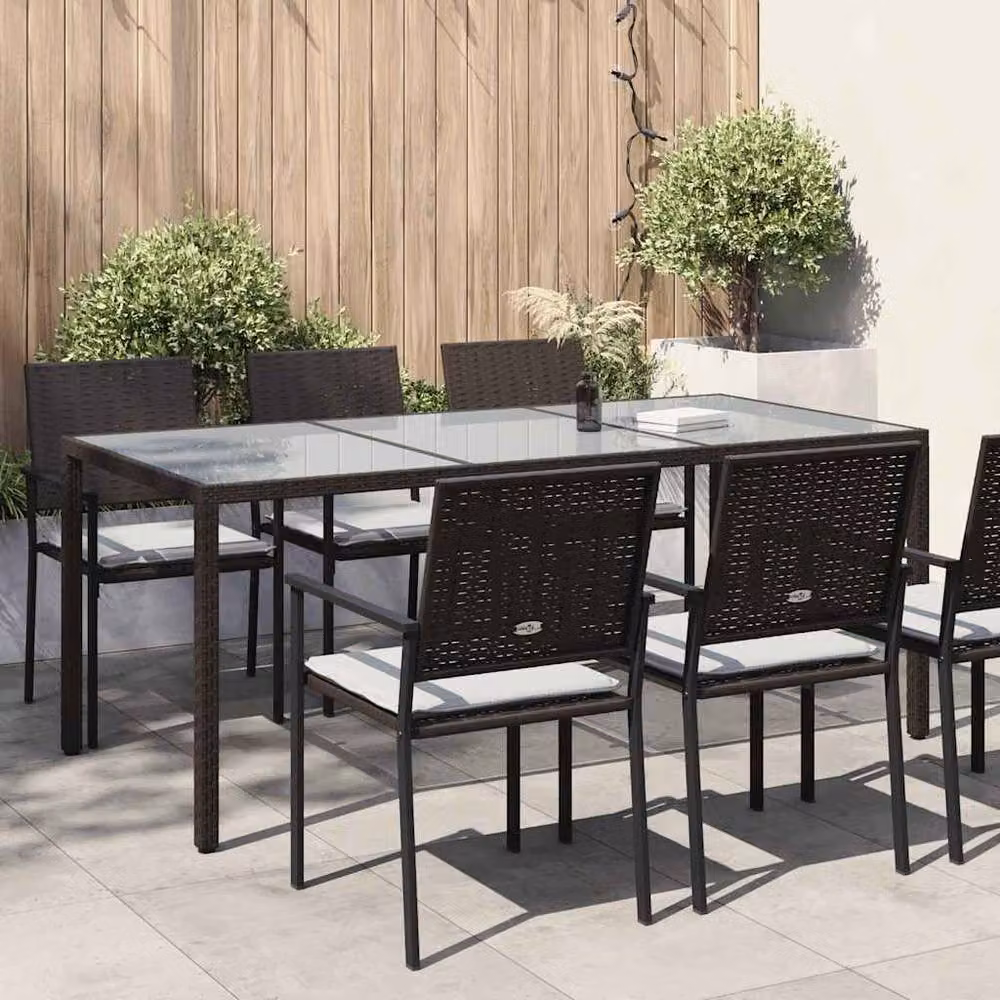 Berkfield Home Brown Poly Rattan Garden Table with Tempered Glass W/D/H: 190 x 90 x 75 cm – 2