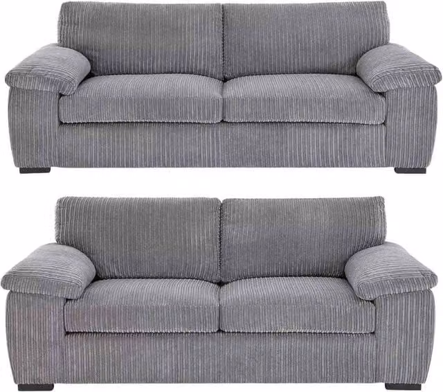 Bliss Furniture Jumbo Cord 3+2 Seater Sofa Set in Grey Striped Fabric with Solid Wood Frame