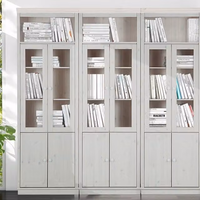 Dorel Anita Modern White Lacquered Wall Unit with Glass Doors and Open Shelving