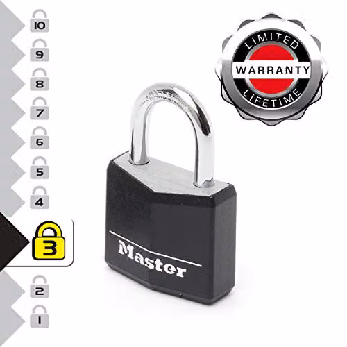 Master Lock Pack of 2 Aluminium Key Padlocks with Black Vinyl Cover, W/D/H: 5.2 x 3 x 1.6 cm – 2