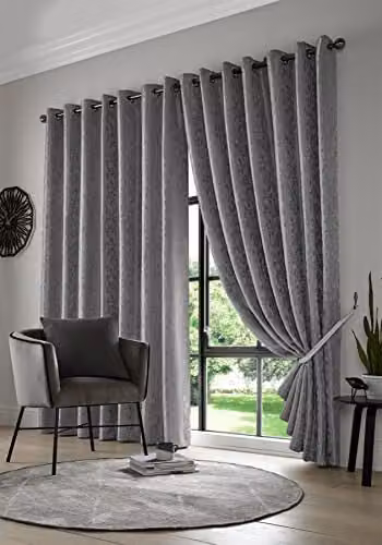 Alan Symonds Keswick Grey Opaque Ring Top Curtains (Pair) H: 168 cm x W: 229 cm