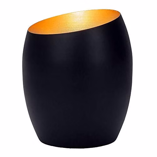 Happy Homewares Modern Matt Black Metal LED Table or Floor Lamp Uplighter with Gold Effect Inner Finish, Height: 16 cm – 1