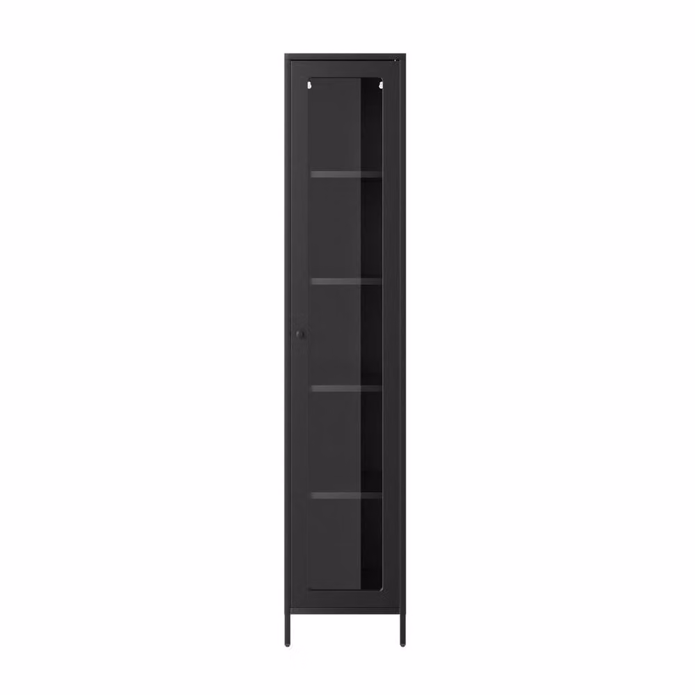 Lemon Pavilion Furniture Frank Storage Cabinet in Black Metal and Glass with Glass Doors, H: 180.5 cm, W: 37.0 cm, D: 35.0 cm – 2