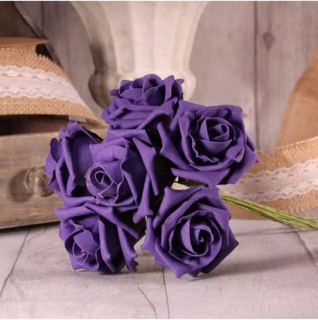 KDMD 4 Pack of Purple Foam Tea Roses for Weddings – 1