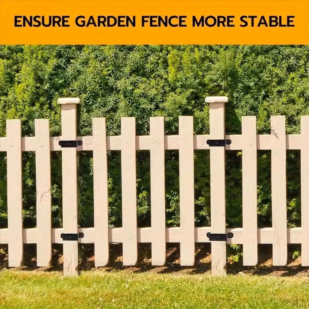 NESTLUNE 4-Pack Heavy Duty Metal Fence Post Support Brackets and Ties in Black, H: 120 cm, W: 3.2 cm – 5