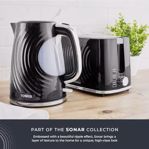 Tower Sonar Kettle in Black with Blue Light, 1.7L, 2500W, featuring Limescale Filter – 8