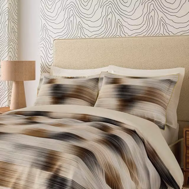 Harlequin Oscillation Super Kingsize Striped Cotton Mako Satin Duvet Cover and Pillowcase Set, Brown, W: 200 cm x H: 200 cm