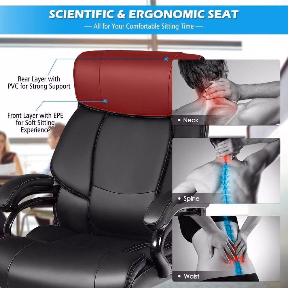 EONLION Black Synthetic Leather Executive Swivel Office Chair with Headrest and Armrests – 5