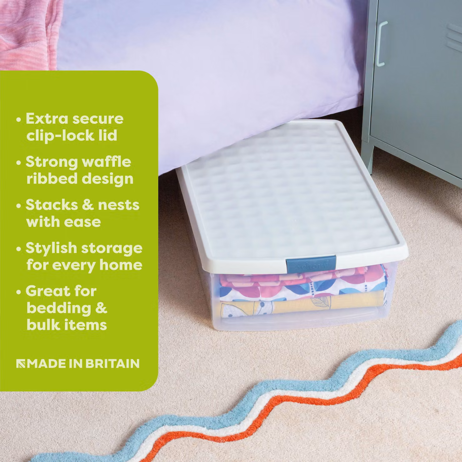 Wham Clip Set of 3 Rectangular Plastic Storage Boxes with Clip Lock Lids and Handles, 30L, Beige – 2